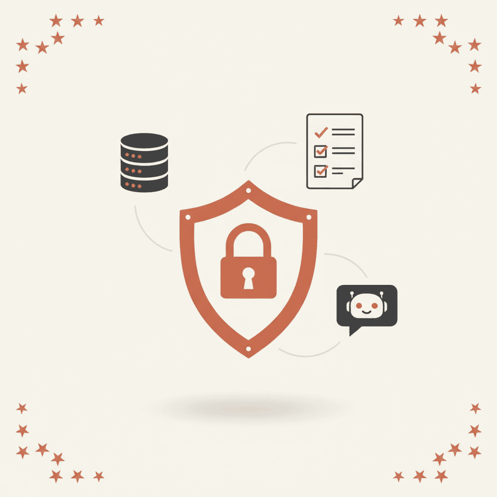 Chatbot RGPD-compliant pour école supérieure — bouclier numérique, données chiffrées et logo CNIL en illustration isométrique