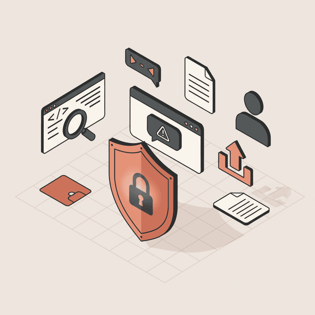 Isometric illustration of a digital shield protecting AI chatbot data flows from hallucination errors at Canadian universities and colleges