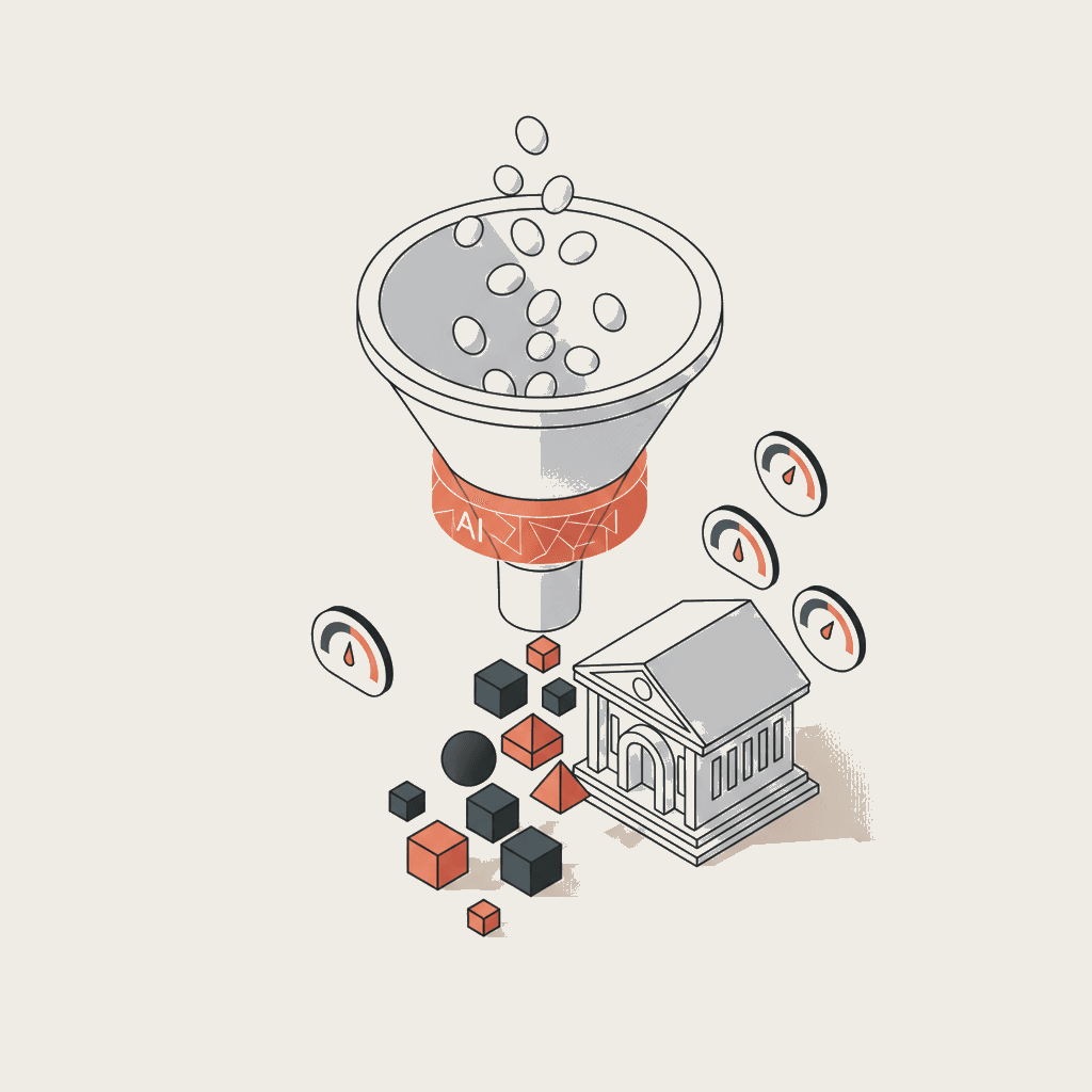 Illustration isométrique IA qualification leads école de commerce recrutement étudiant