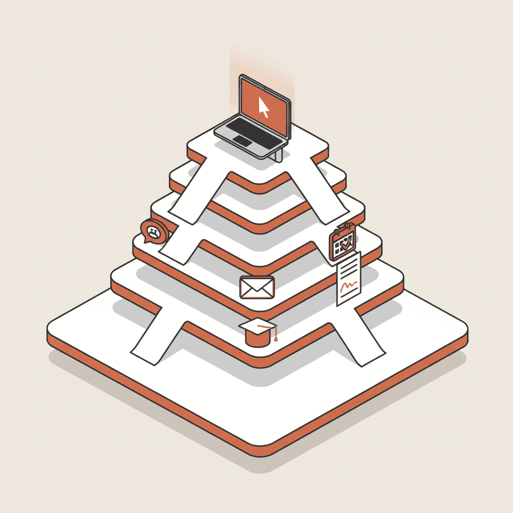 Digital candidate journey isometric illustration for a UK higher education institution