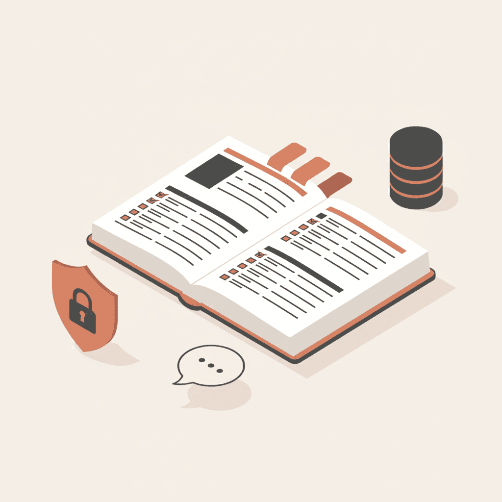 Registo de Atividades de Tratamento RGPD para escolas privadas — dossier, formulários de admissão e chatbot IA em ilustração isométrica