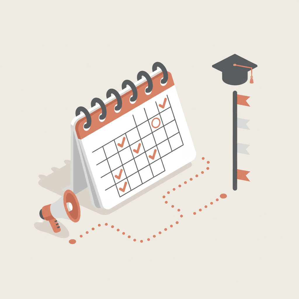 Planeamento 12 meses para campanha de admissão em escola privada: calendário de recrutamento estudantil