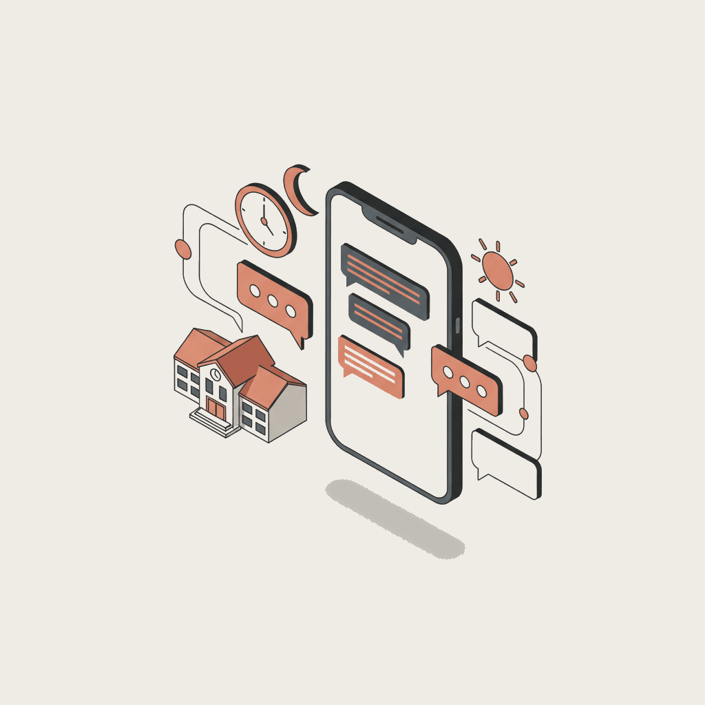 Illustration Whatsapp chatbot école canal Gen Z communication prospects