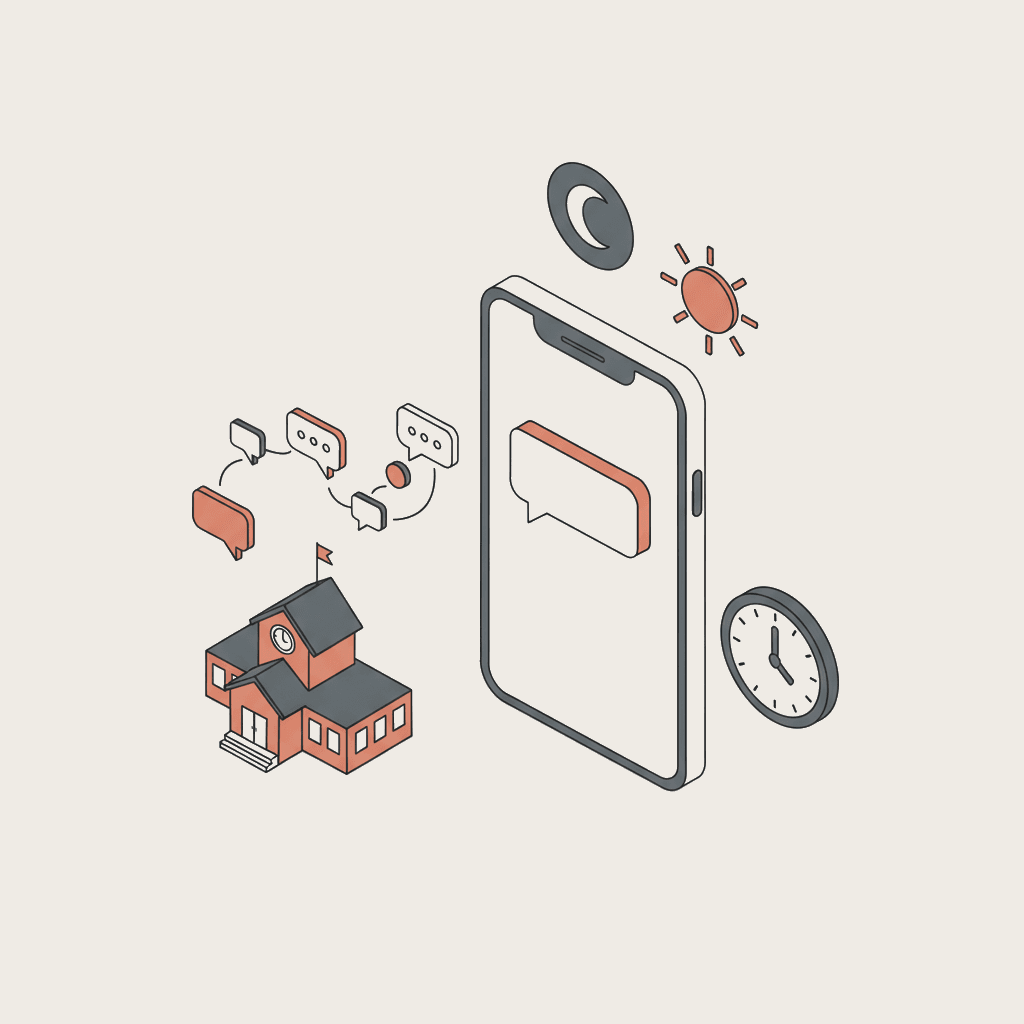 Illustration WhatsApp chatbot school Gen Z communication prospects messaging